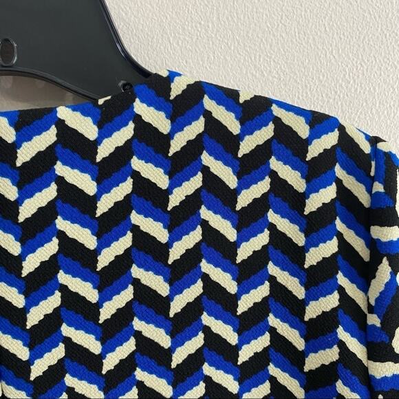 Zara Blue Geometric Plaid Shift Dress Size S Minimalist Retro Mod Print Chic - Picture 7 of 10